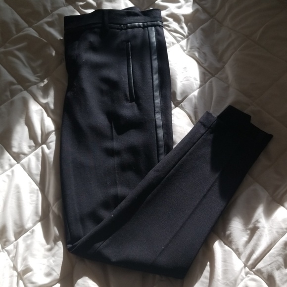 Vince Pants - 🐱VINCE BLACK WOOL LEATHER TRIM PANT🐱